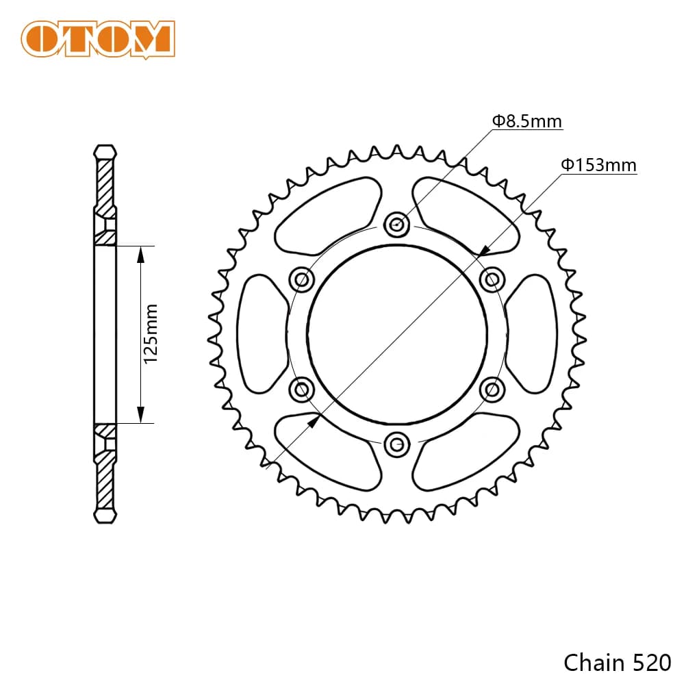 OTOM-Pignon Arrière 520 pour Moto KTM EXC HUSQVARNA GASGAS, 51T 52T, Plaque de Tambour de Disque de 