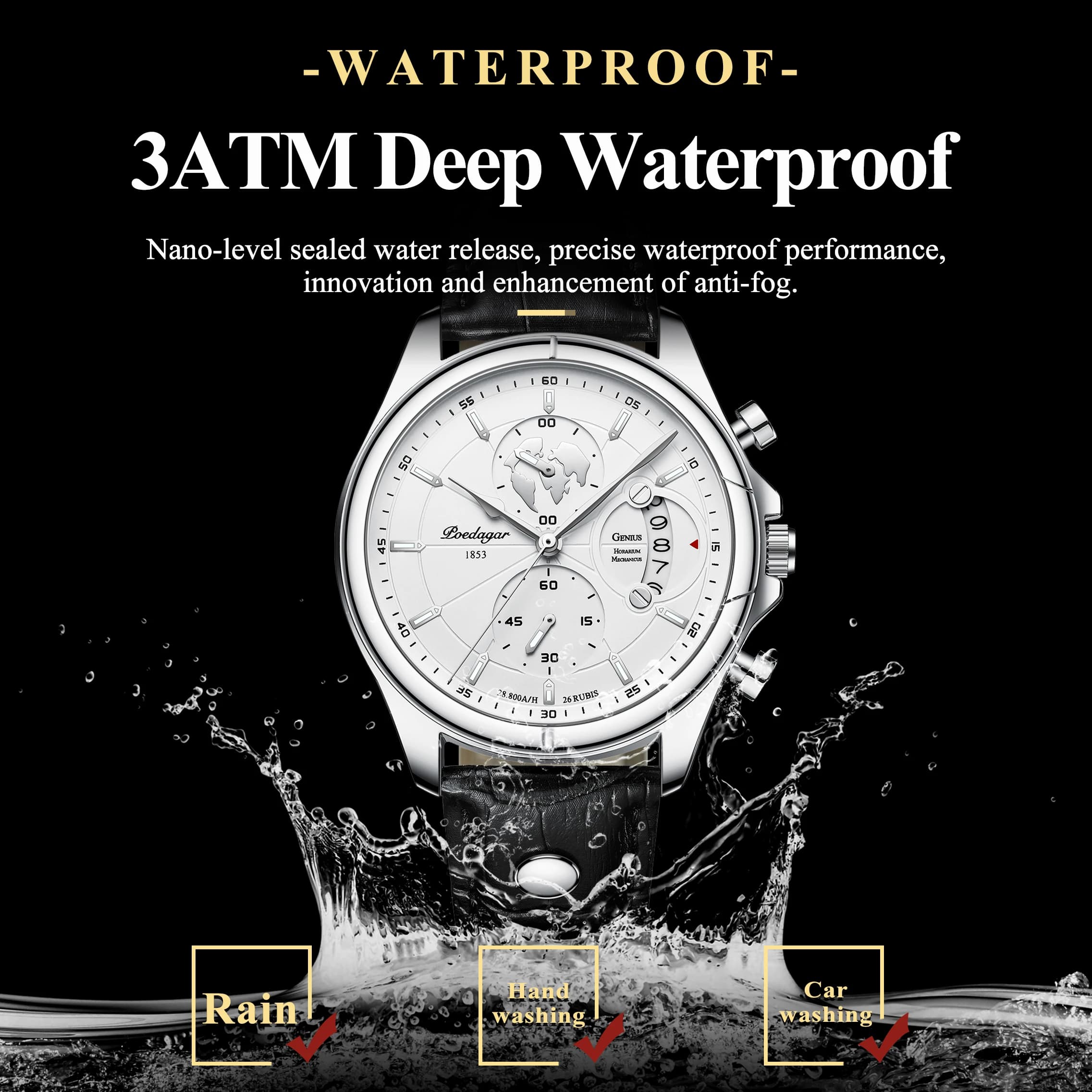 POEDAGAR luxe homme montre-bracelet chronographe Date étanche en cuir hommes montre décontracté Quar