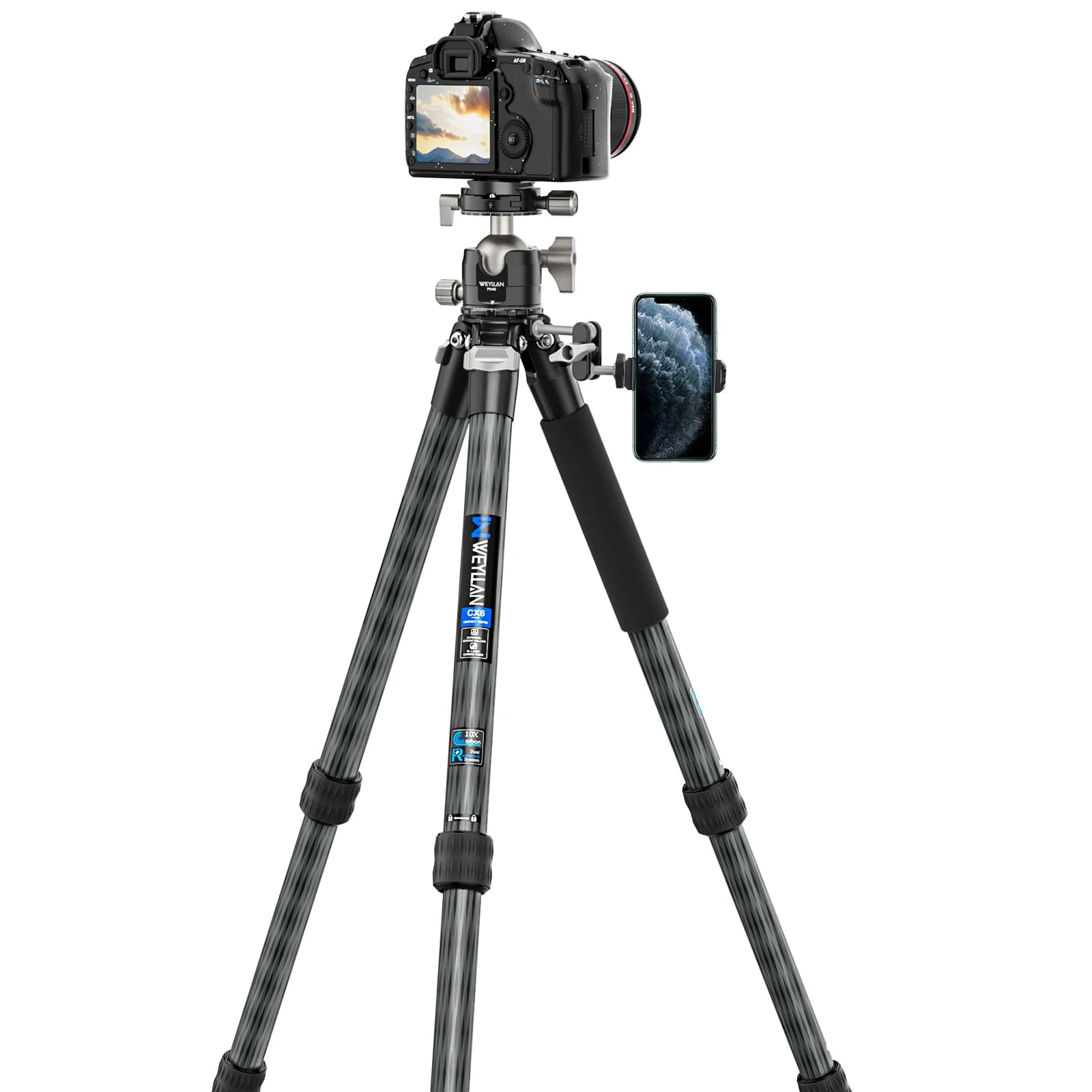 Trépied professionnel CX6 pour appareil photo reflex numérique, fibre de carbone, 10 couches, rotule