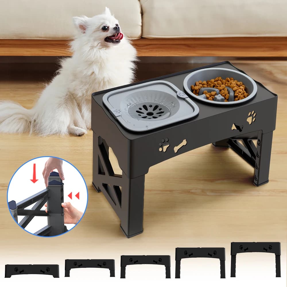Mangeoire pour animaux de compagnie 3 en 1, bols à alimentation lente, doubles bols pliables avec 5 
