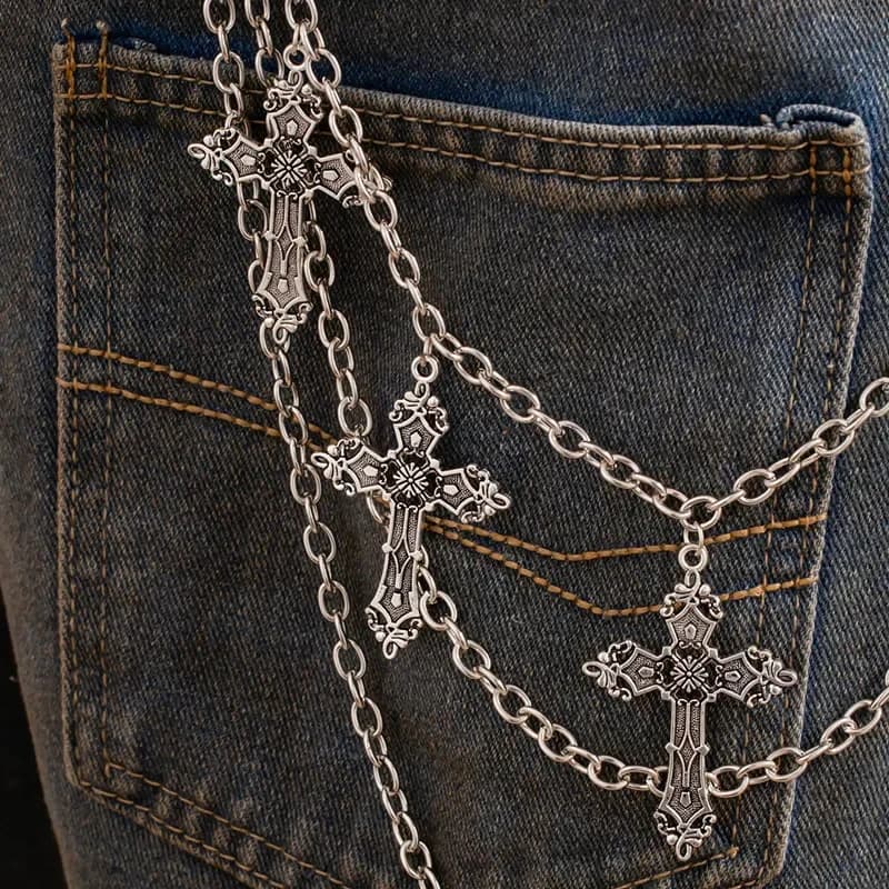 Chaîne de pantalon en métal Punk, chaîne de taille Hip Hop, pendentif croix, chaîne de jean pour hom