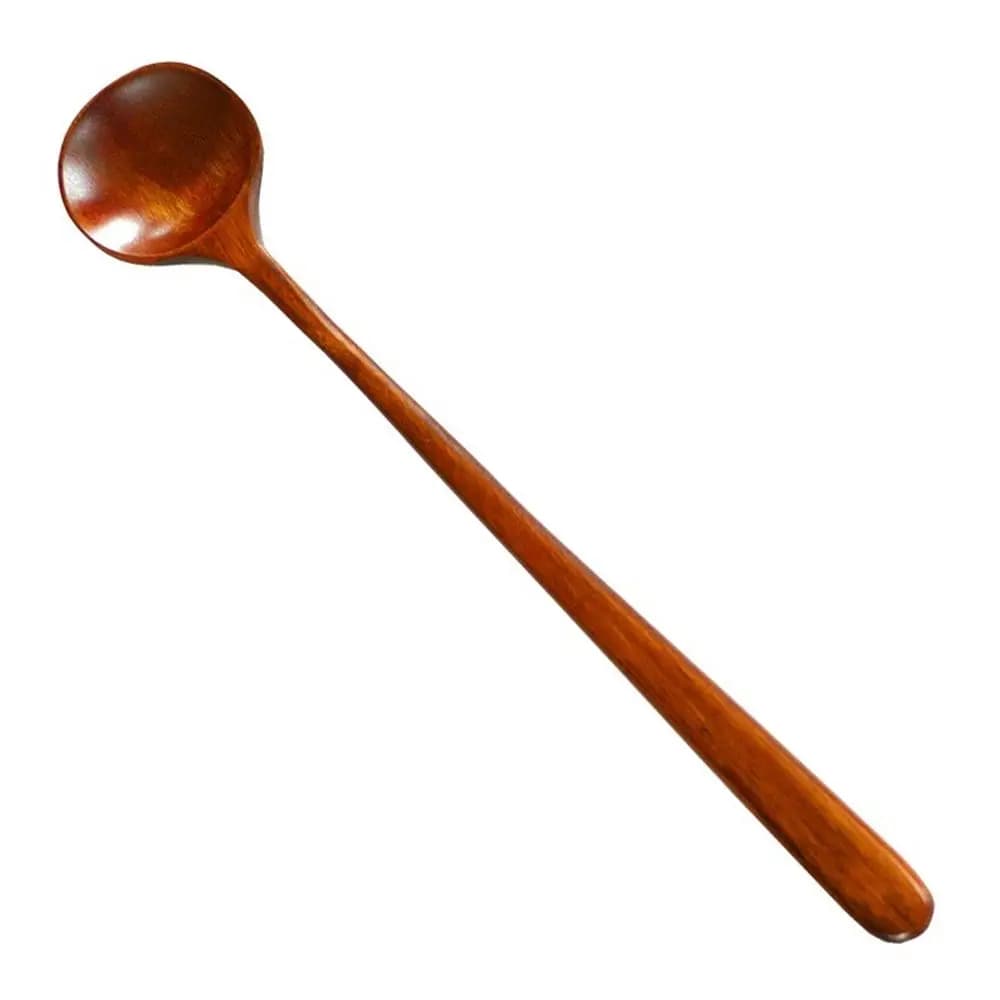 Cuillère en bois massif à long manche pour desserts, soupe et thé – Ustensile de table domestique