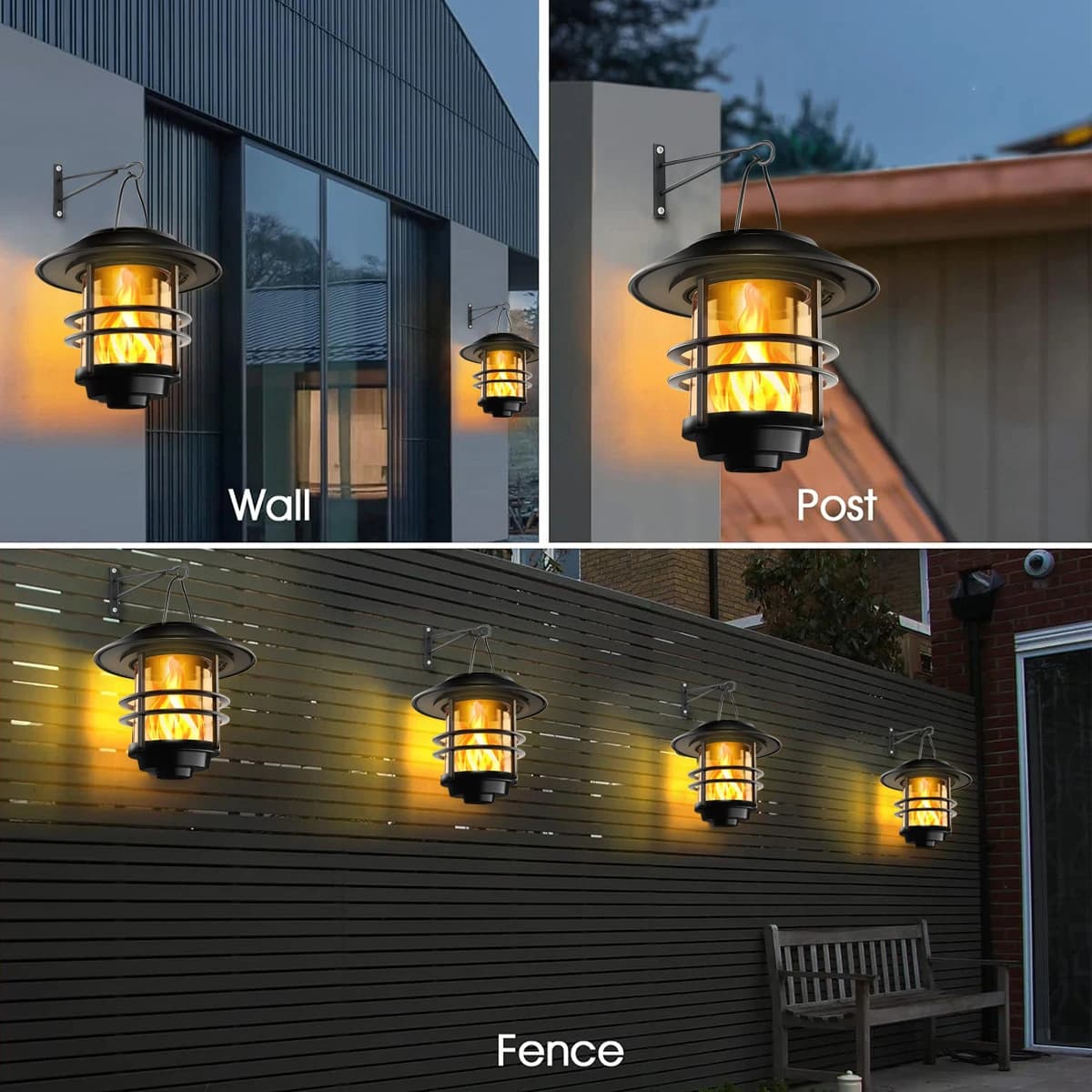 Lanterne Solaire Extérieure en Acier Inoxydable, 1 Pièce, Flammes Vacillantes, Imperméable, RapGlass