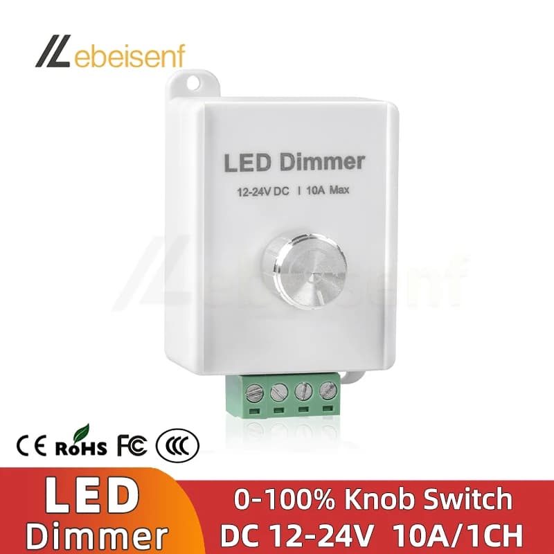 Nouveau Mini bouton LED variateur DC 12V 24V 10A 1 canal contrôleur d'éclairage rotatif en métal pou