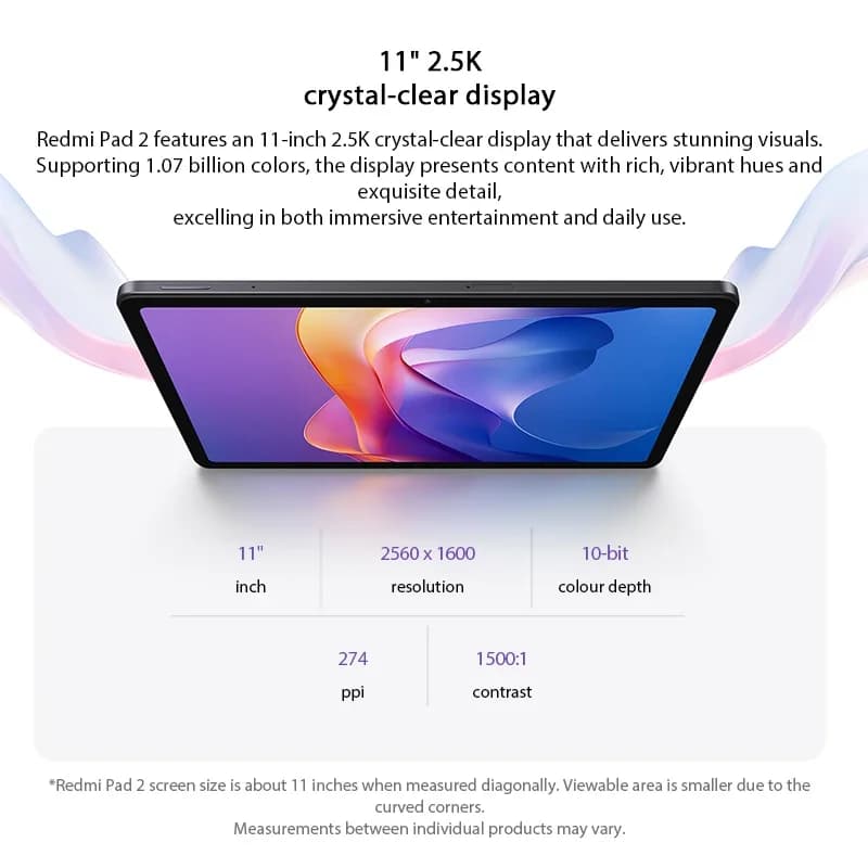 Version globale Xiaomi Redmi Pad 2, batterie 9000 mAh, processeur MTK Helio G100-Ultra, écran 11 pou
