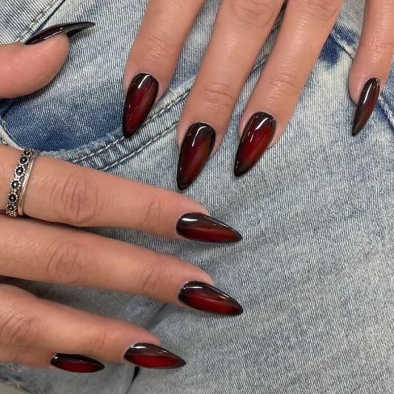 Faux ongles en forme de cercueil, dégradé rouge et noir, longueur moyenne, avec onglets collants, po