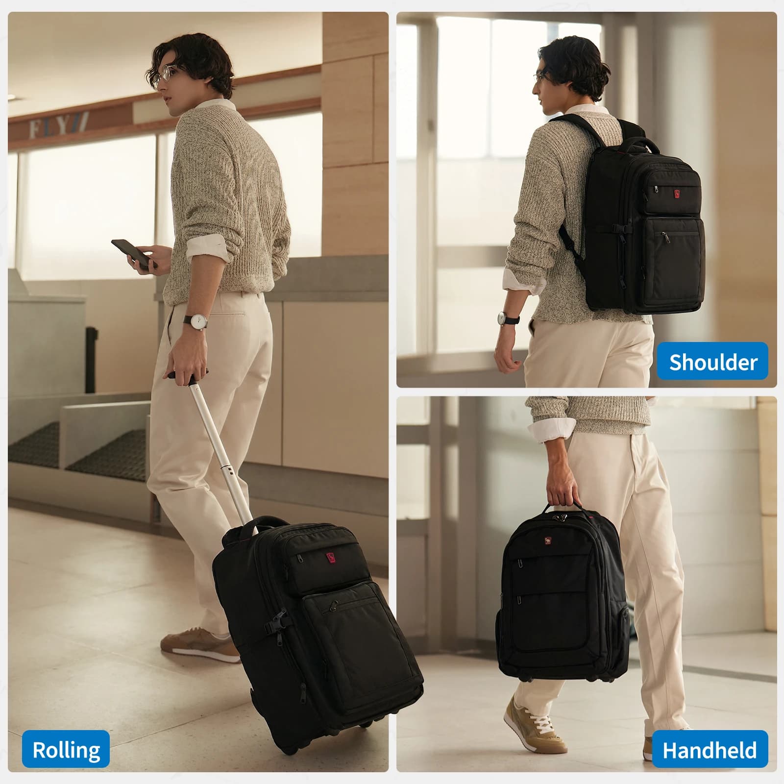 OIWAS – sac à dos de voyage d'affaires à la mode, avec fonction levier et rouleau, ensemble de voyag