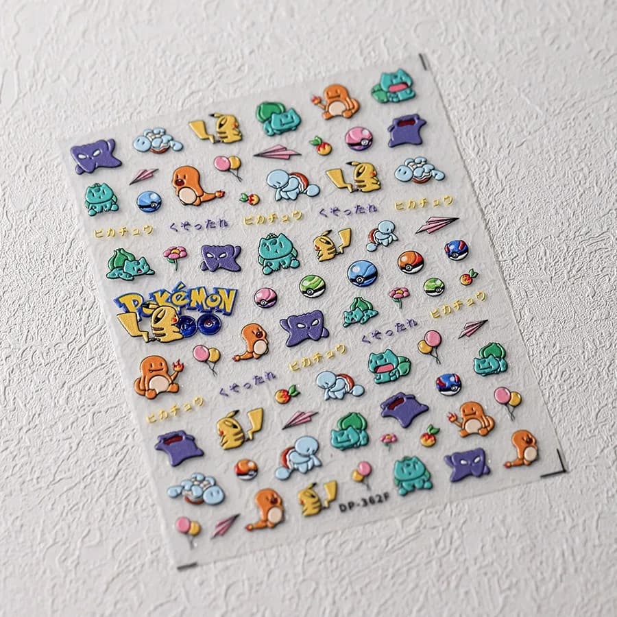 Miniso nouveau Pokémon 5D autocollants pour ongles fournitures de Nail Art mignon Pikachu écureuil a