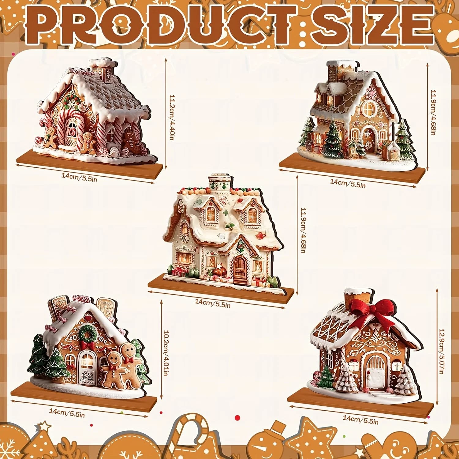 Décorations de Table de noël en pain d'épice, 5 pièces, ornements de maison en pain d'épices en bois