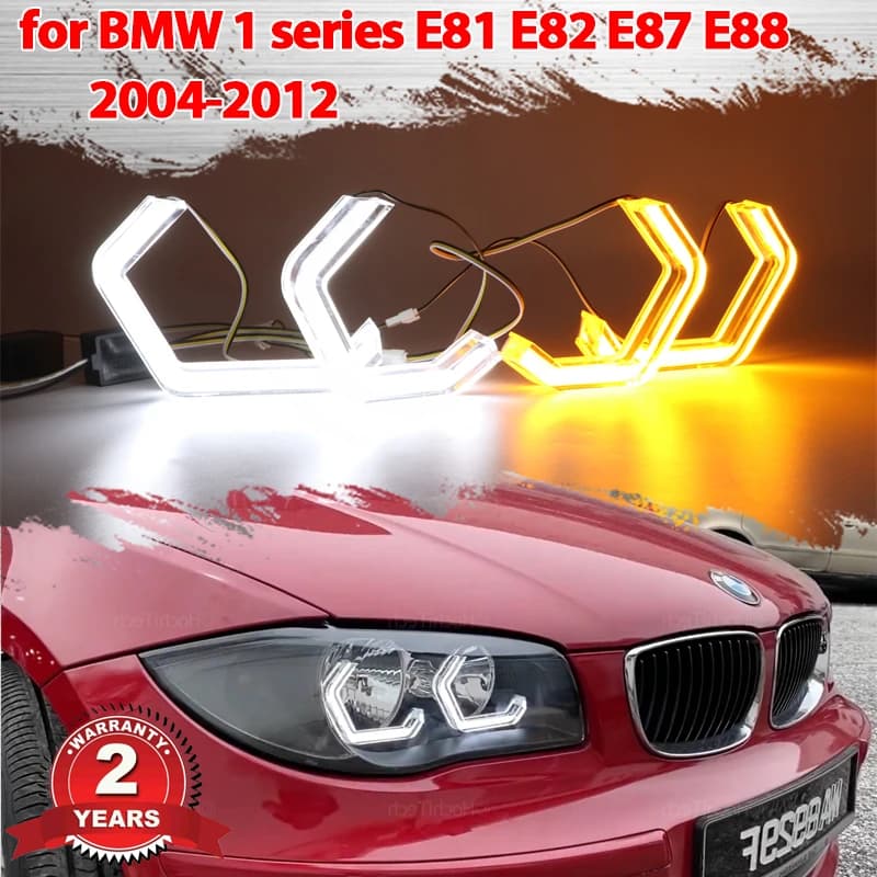 Clignotant LED Angel Eyes pour BMW, style figuré blanc et jaune, feu de voiture DRL, série 1, E81, E