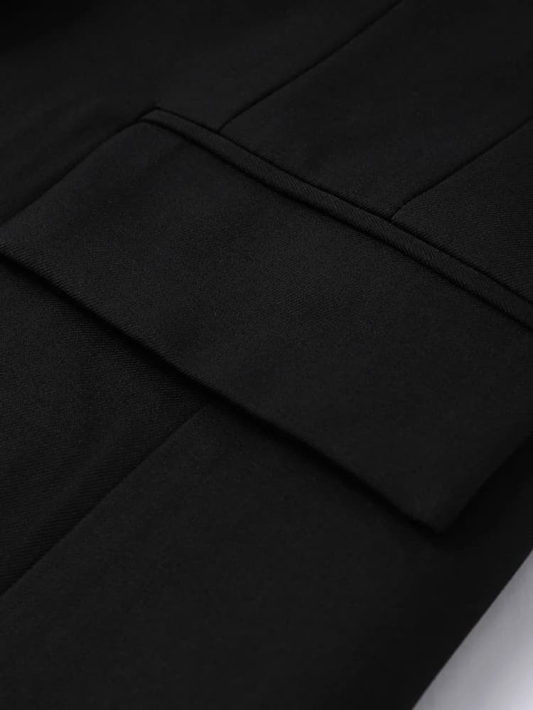 Blazer long noir pour femme, style bureau, manches longues, col rabattu, tunique, simple boutonnage,
