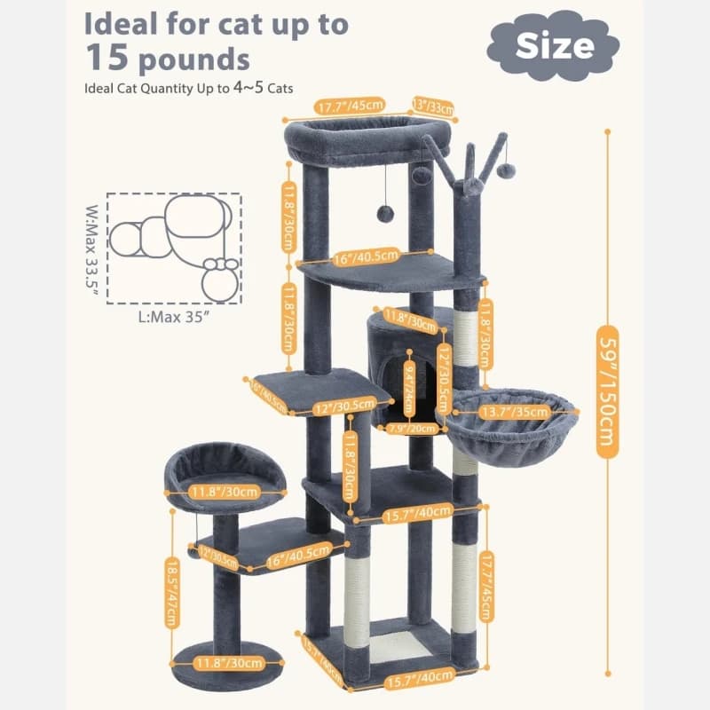 Arbre à chat à plusieurs niveaux pour chats d'intérieur, tour à chat avec griffoir recouvert de sisa