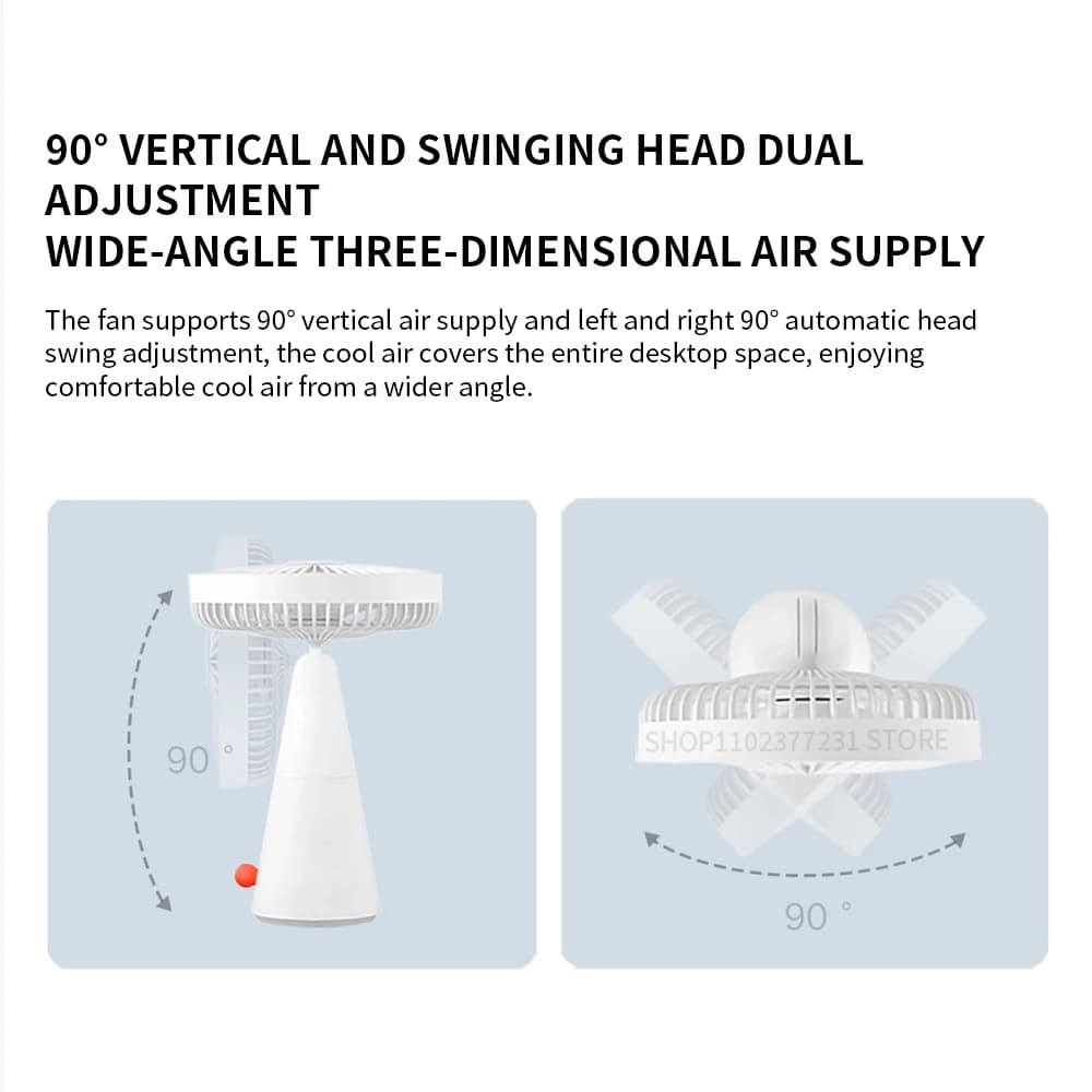 XIAOMI-Ventilateur de bureau portable, mini ventilateur électrique sans fil, aste par USB, à 4 vites