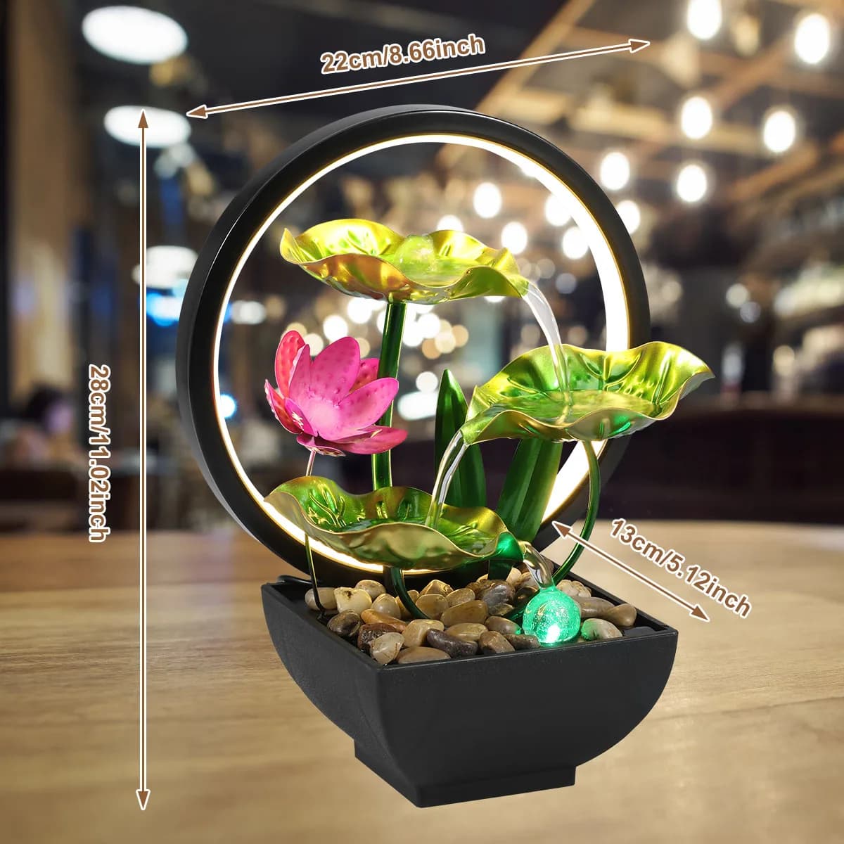 Fontaine d'eau de table alimentée par USB, cascade de bureau de Relaxation avec roches naturelles et