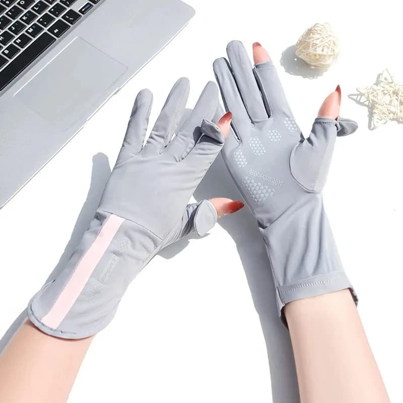 Gants de protection solaire d'été pour femmes, soie glacée fine, Anti-ultraviolet, rosée, écran tact