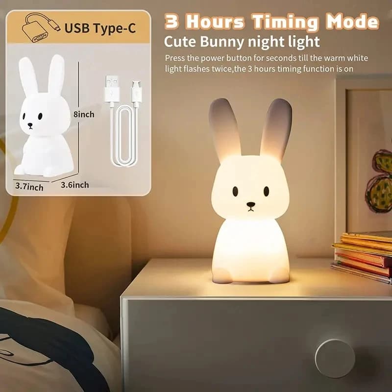 LED veilleuse Silicone lapin capteur tactile lampe mignon Animal lumière chambre décor cadeau pour e