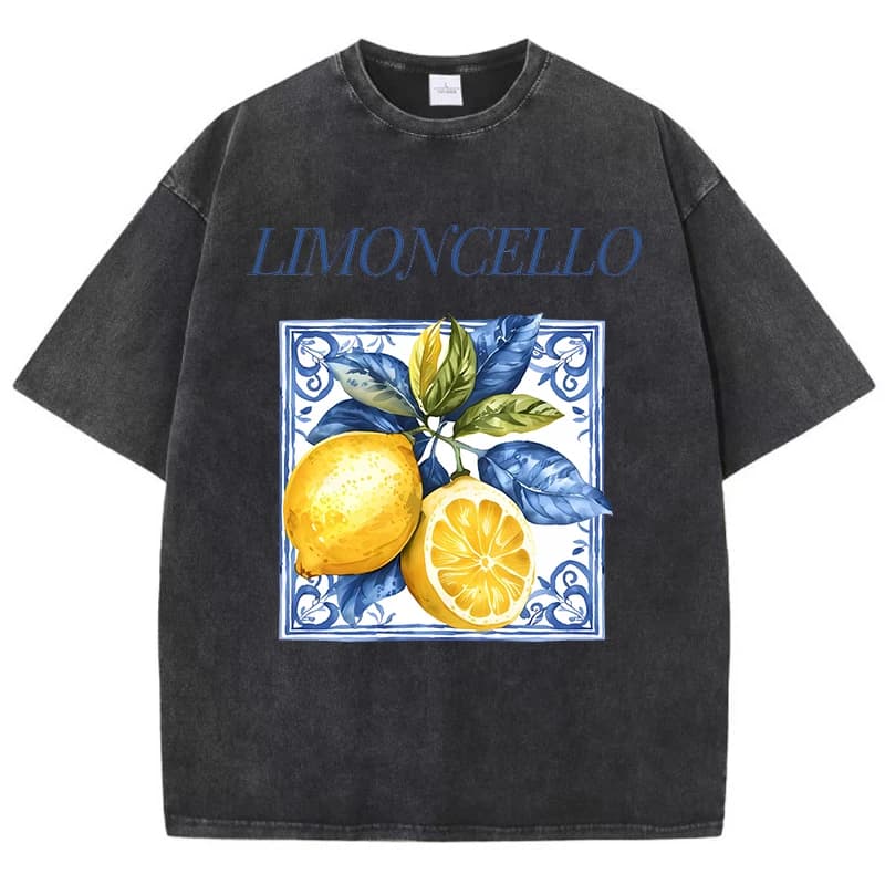 Limoncello impression lavé T-Shirts femmes coton T-Shirts col rond confortable en détresse Streetwea