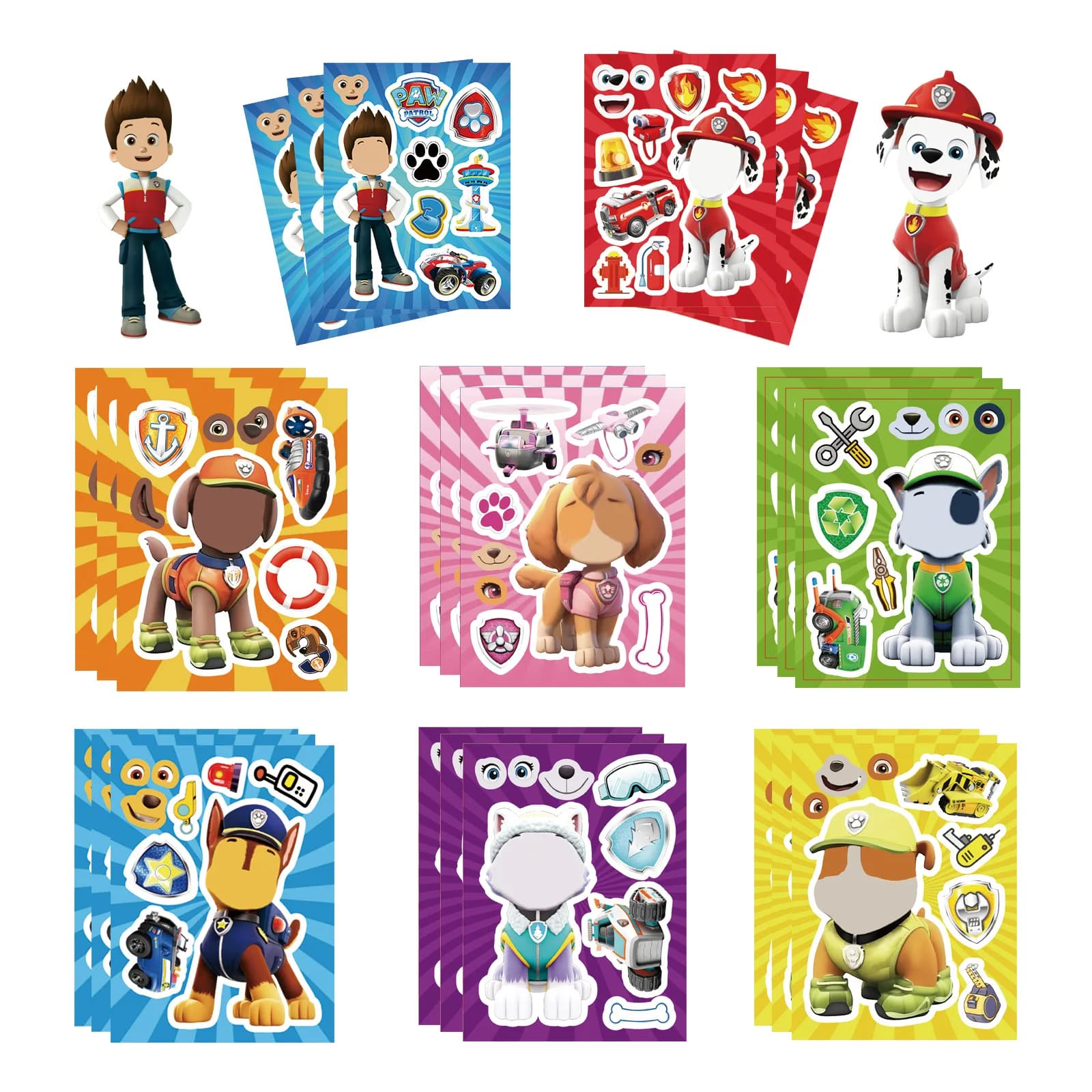 8/16 feuilles faire un visage patte patrouille Puzzle dessin animé autocollants bricolage Ryder Chas