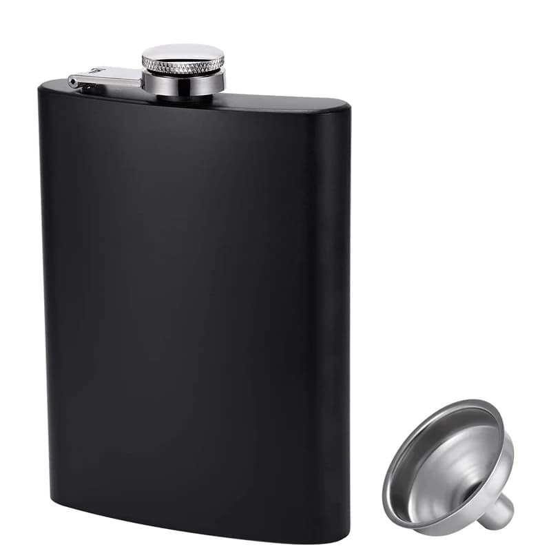 LMETJMA flacon de hanche noir mat pour liqueur en acier inoxydable anti-fuite avec ensemble de flaco