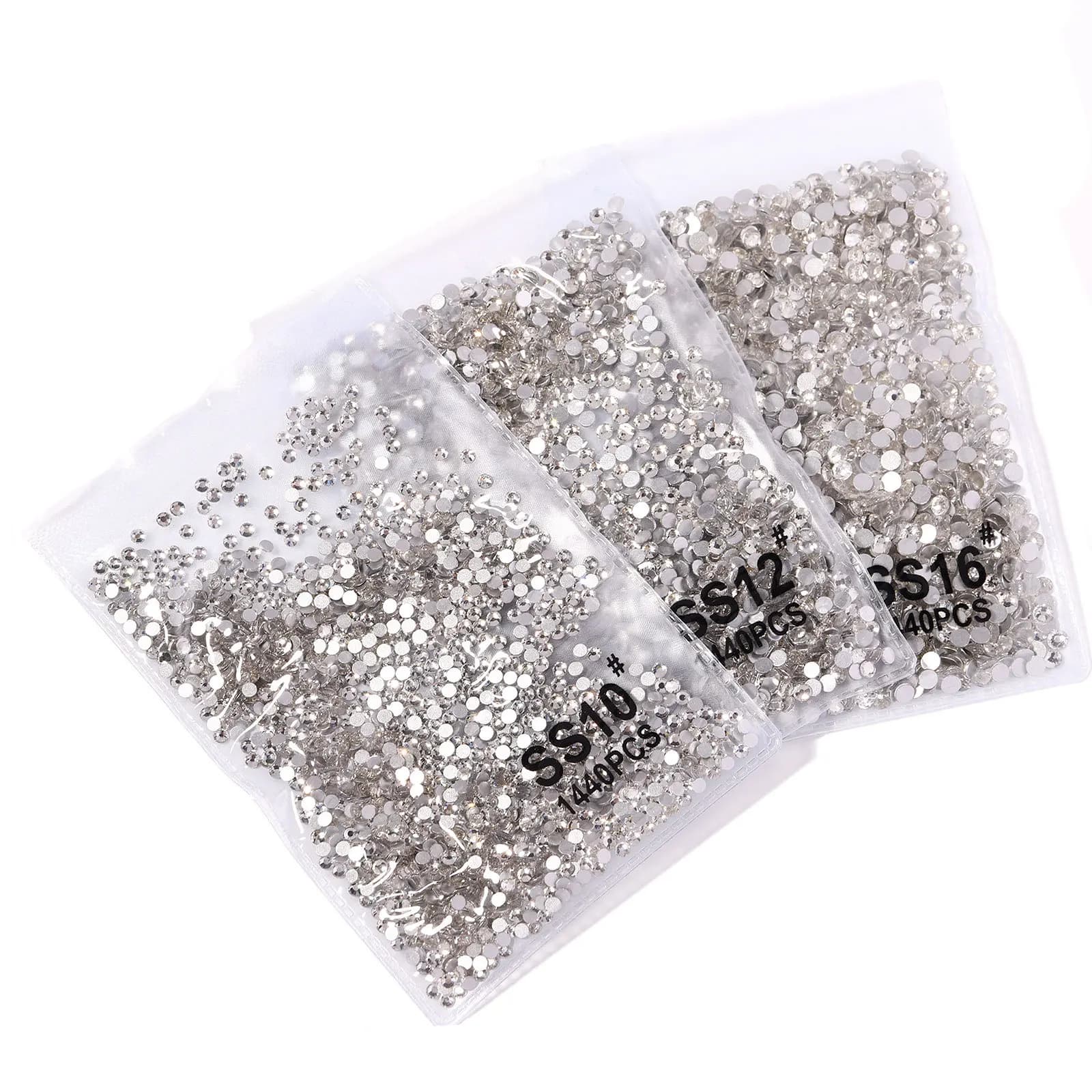 Strass pour ongles transparents/AB SS3-SS16, diamants en verre scintillant, ronds à dos plat, Mini s