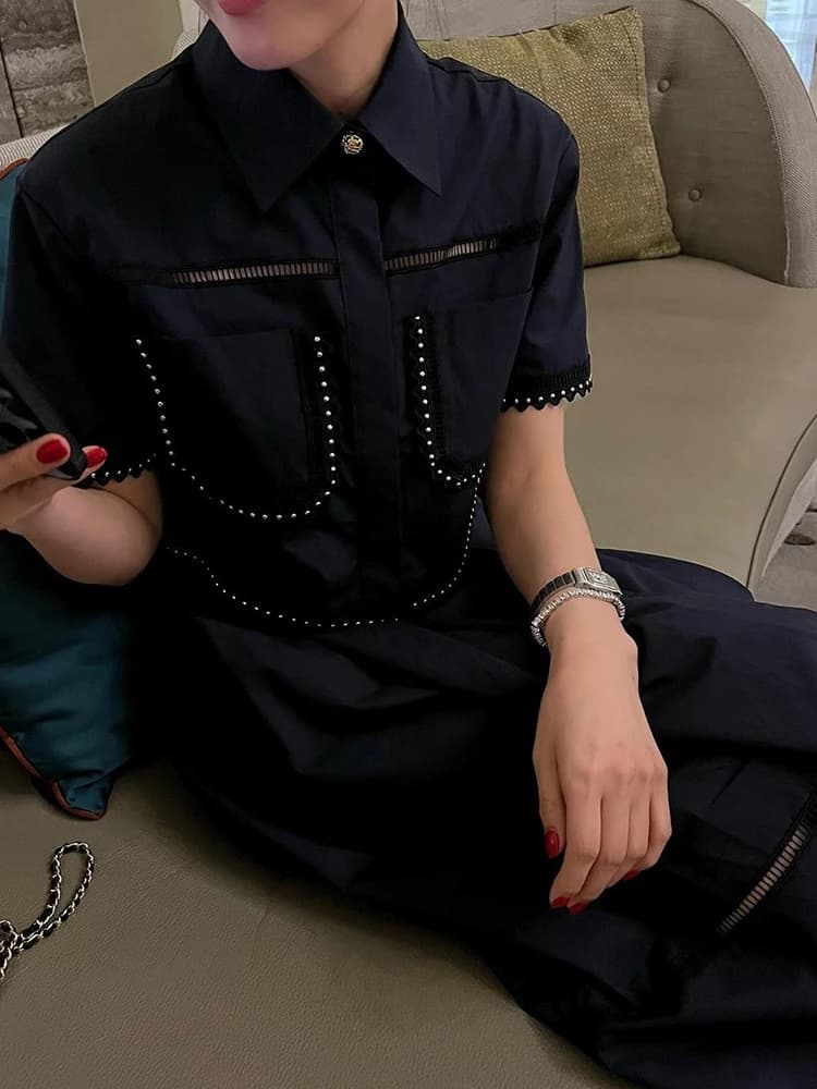GALCAUR-Ensemble Deux Pièces Élégant pour Femme, Revers, Manches Courtes, Taille Haute, Ligne A, Jup