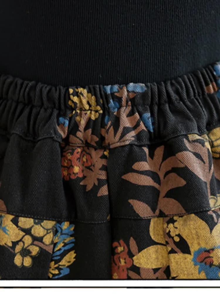 Jean rétro automne fleur imprimé fleuri mode élastique taille haute dames pantalon surdimensionné lo