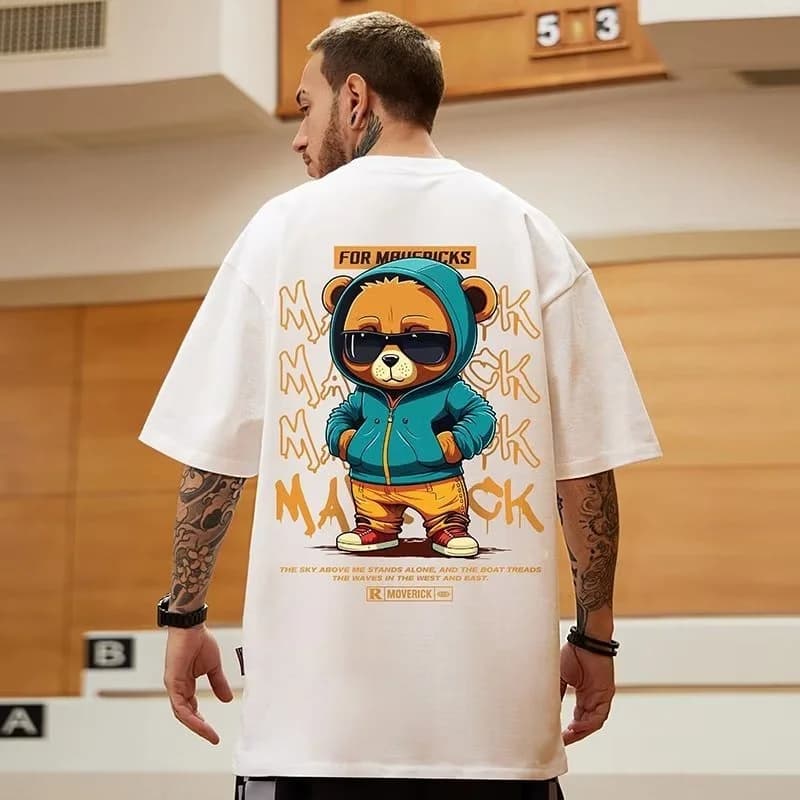 M-8XL hommes T-Shirt surdimensionné ample mode américaine Vintage lunettes de soleil ours imprimé T-