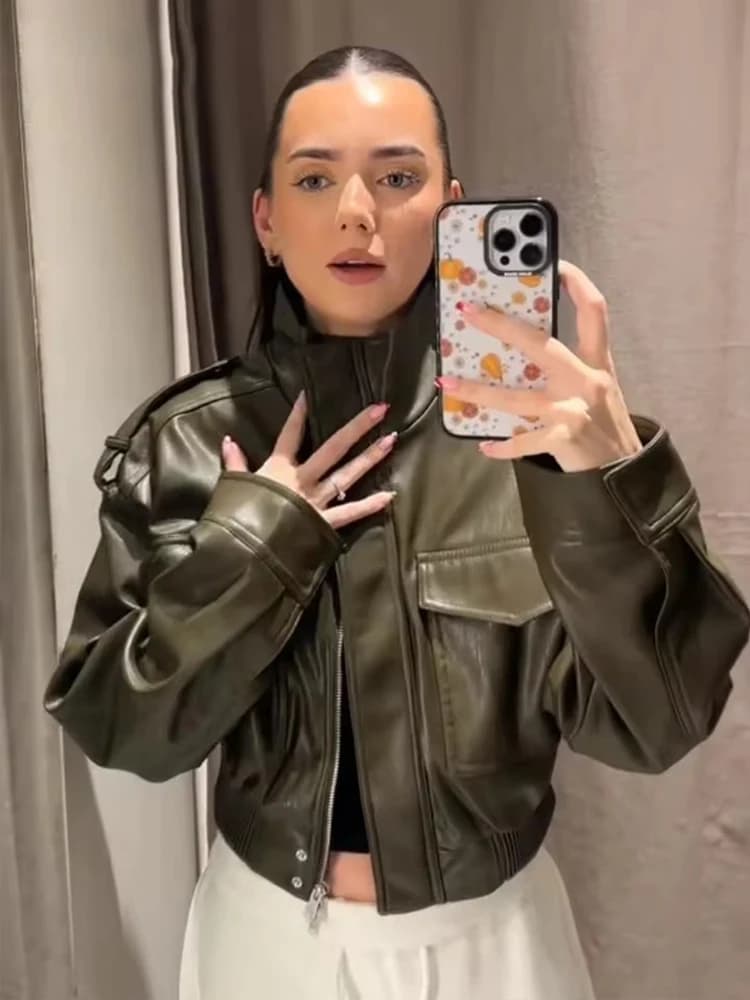 Nouvelles Vestes Courtes Décontractées en Similicuir Chic pour Femme, Coupe Ample avec Fermeture Écl