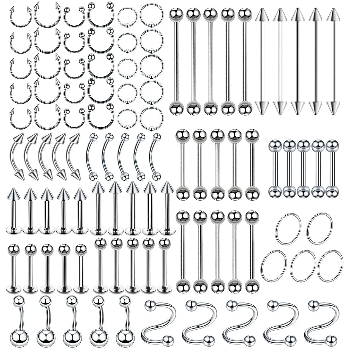100 pièces Lot anneau de nez en acier chirurgical cerceau narine Piercing Septum anneau fer à cheval
