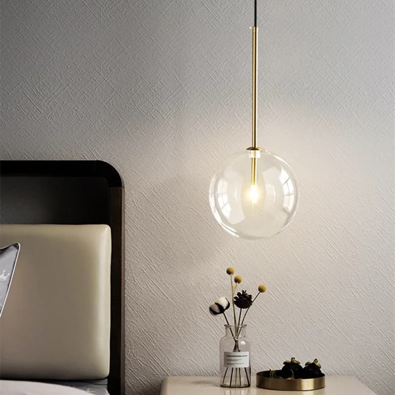 Lampe de pendentif LED moderne boule de verre chambre suspendue salon nordique décor intérieur éclai