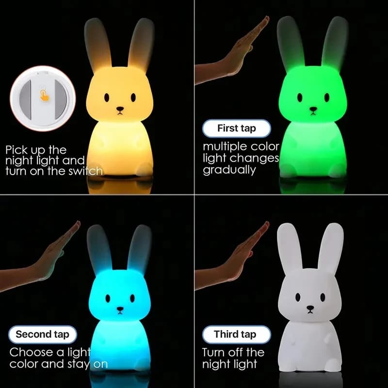 LED veilleuse Silicone lapin capteur tactile lampe mignon Animal lumière chambre décor cadeau pour e