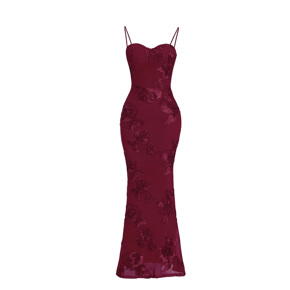 Suninheart robe sirène dos nu femmes Occasion formelle élégante robe à lacets maille broderie robe d