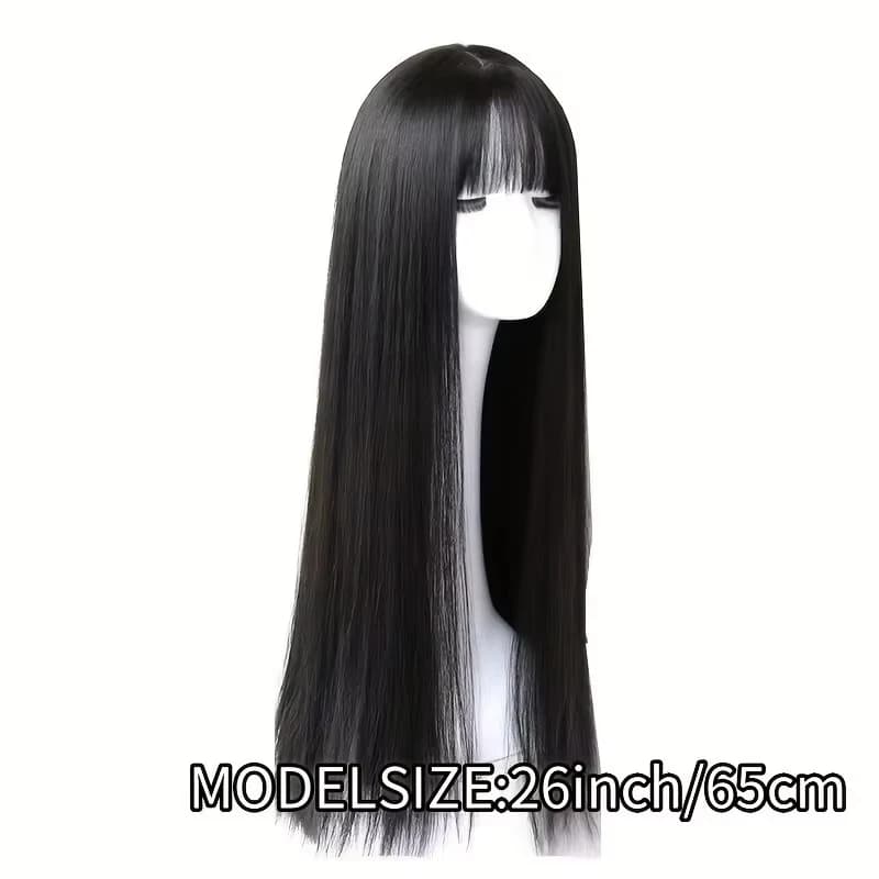 Perruque synthétique noire longue et lisse pour fête d'Halloween, perruque de cosplay pour usage quo