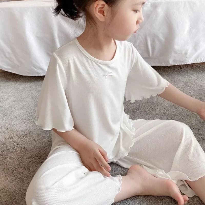 Ensemble de soie glacée pour filles, vêtements de maison fins pour enfants, vêtements d'été pour enf