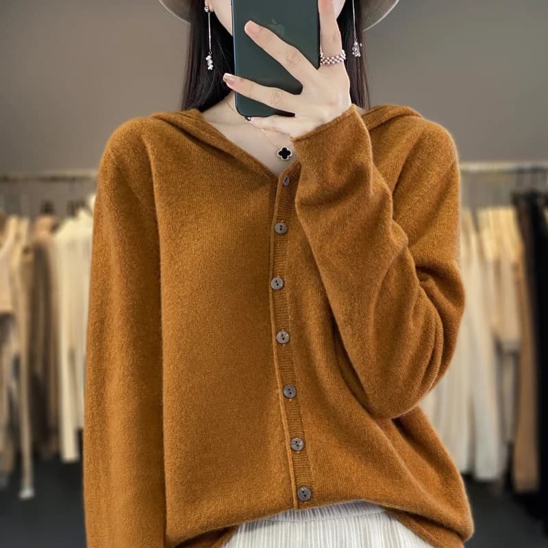 Pull cardigan en laine à capuche pour femmes, haut à manches longues, style coréen, nouveau, vestes,