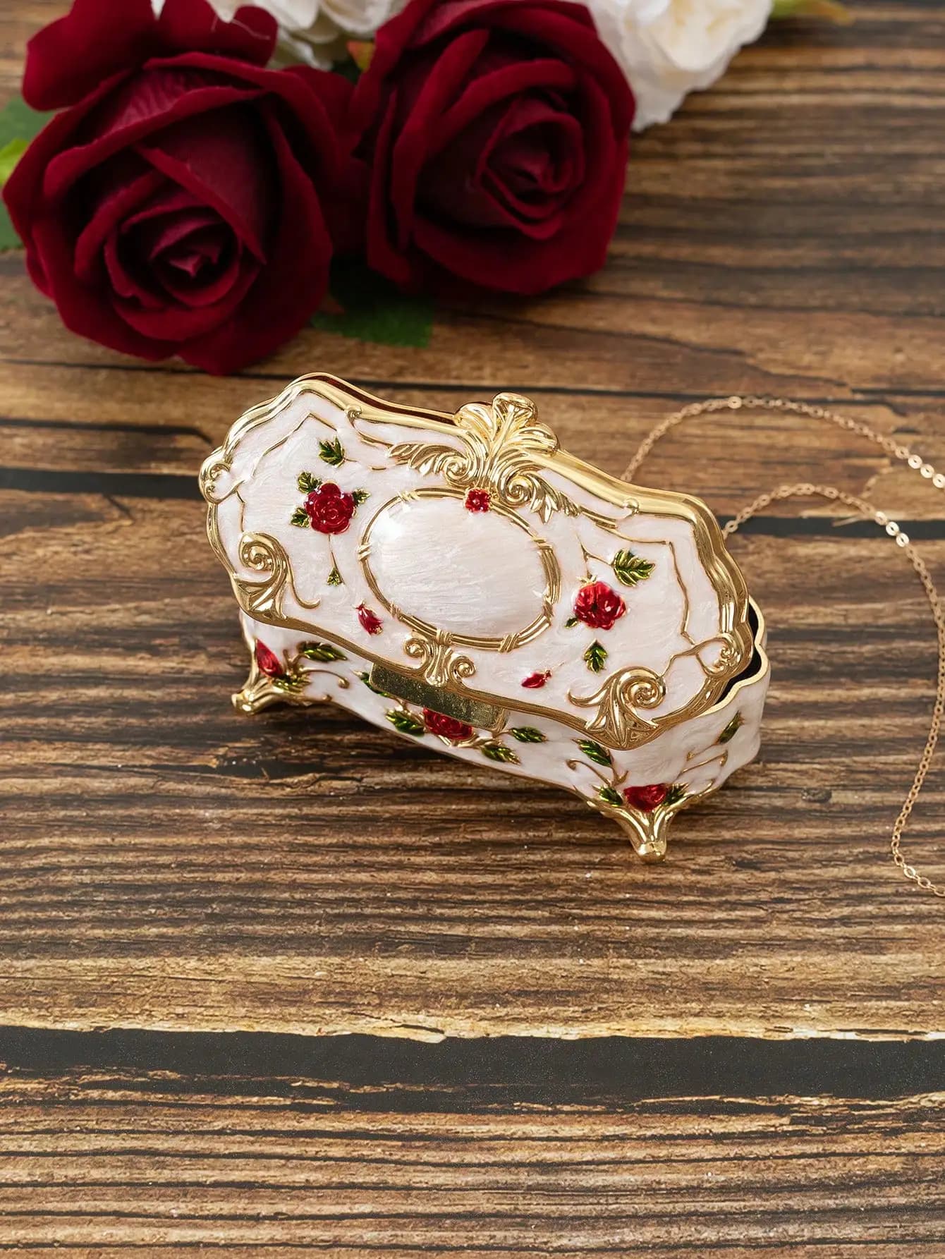 Boîte à bijoux vintage européenne créative en métal, petite boîte de rangement de bijoux, or, blanc,