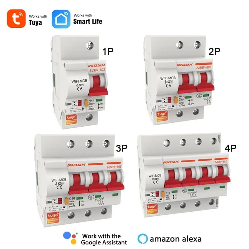 Tuya Smart 1 2 3 4 phases Din Rail WIFI disjoncteur commutateur de maison intelligente, 63A MCB, Pro