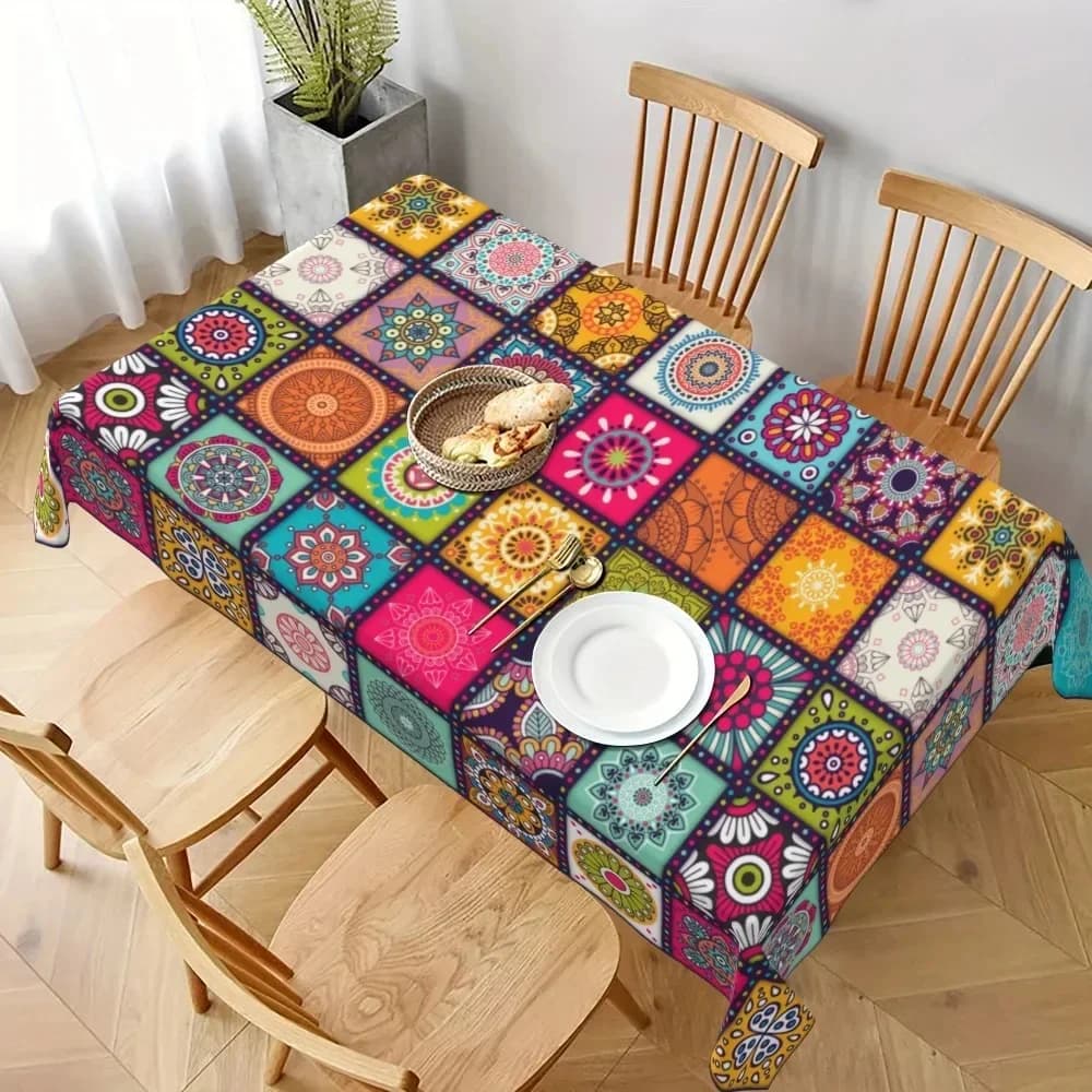 Nappe rectangulaire en polyester Boho, Mandala, Cycle bohème, nappe colorée, Festival, fête de vacan