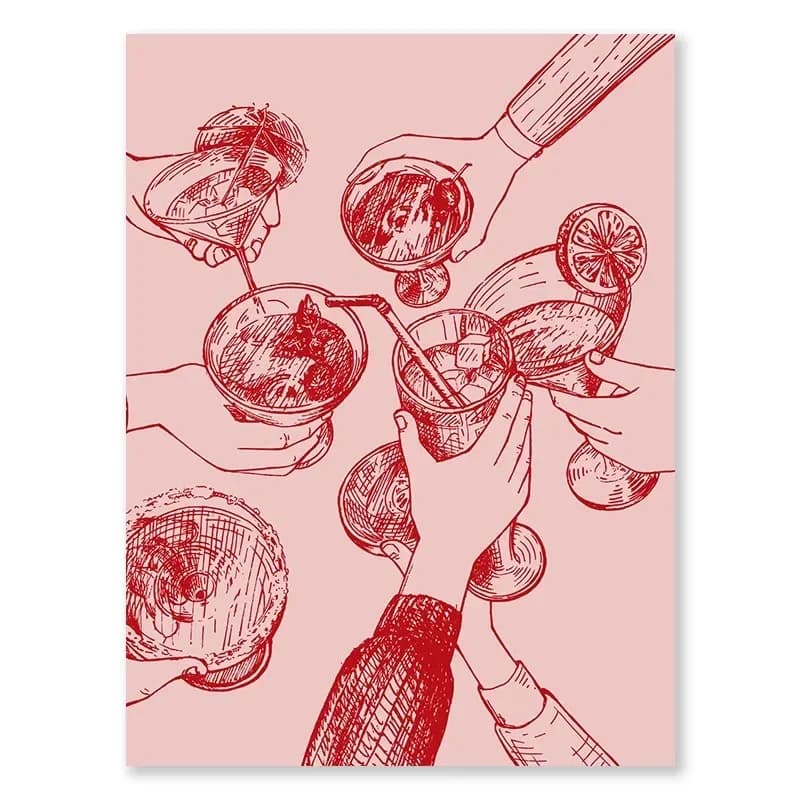 Valentine's Day Queue Gallery Printable Poster Vintage Romantic Wall Art Cute Pink Heart Canvas Pain