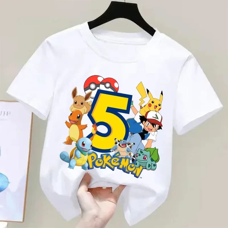 Pokemons Pikachu enfants t-shirts anniversaire numéro 1-9 imprimé t-shirt garçons filles été décontr