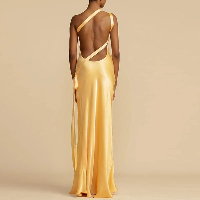 Robe de Soirée Longue en Satin pour Femme, Tenue Inclinée, Sexy, Taille Haute, Style Boho, Dos aux, 