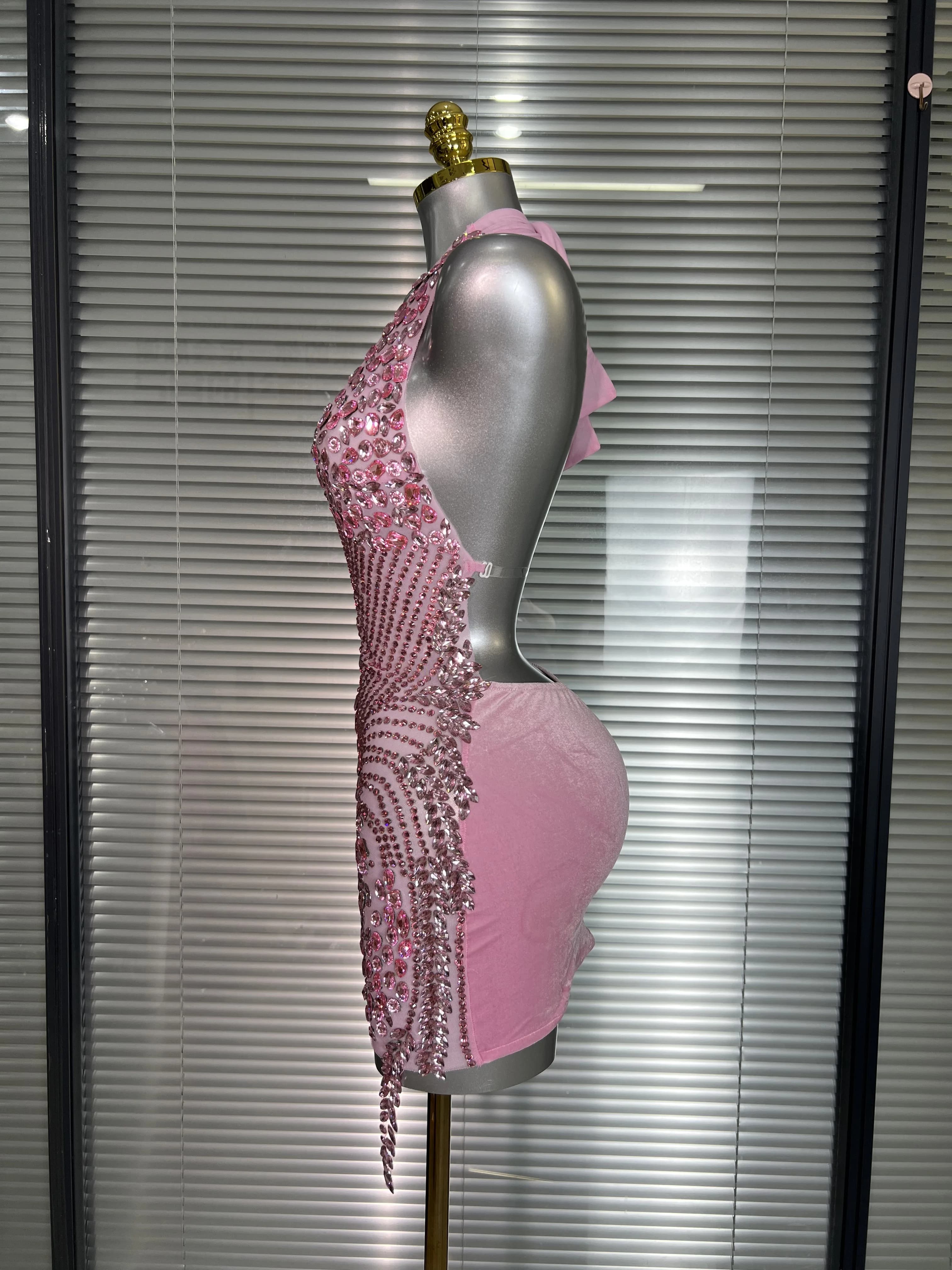 Célébrité nouvelles femmes Sexy rose maille licou scène Performance Costume danseuse chanteur boîte 