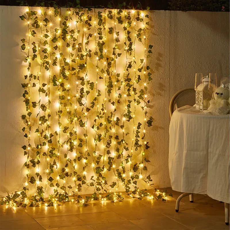 Guirxiété lumineuse verte pour sapin de Noël, fleur, cuir chevelu, vigne artificielle, lumières dégr