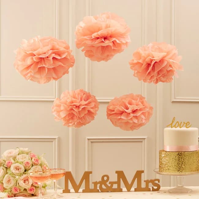 5 pièces 4 6 8 10 12 pouces papier de soie Pom Poms fête de mariage papier pompon fleur pour décorat