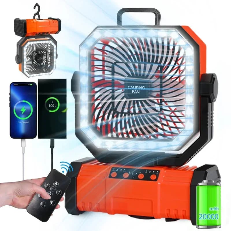 Ventilateur de camping alimenté par batterie 20 000 mAh avec 360 °   Crochet de suspension rotatif p