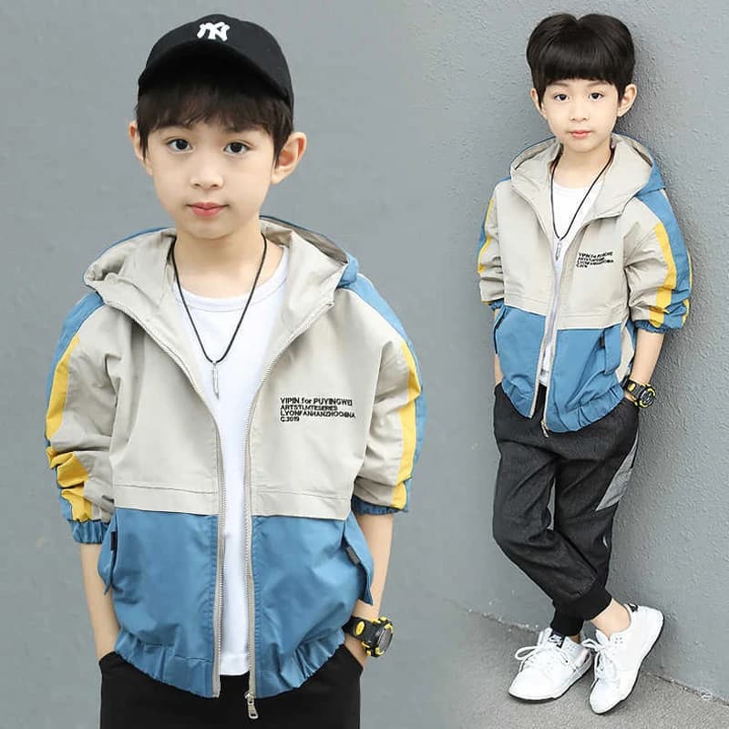 Manteau d'épissure pour garçons, beau coupe-vent à capuche avec lettres imprimées pour enfants de 4 