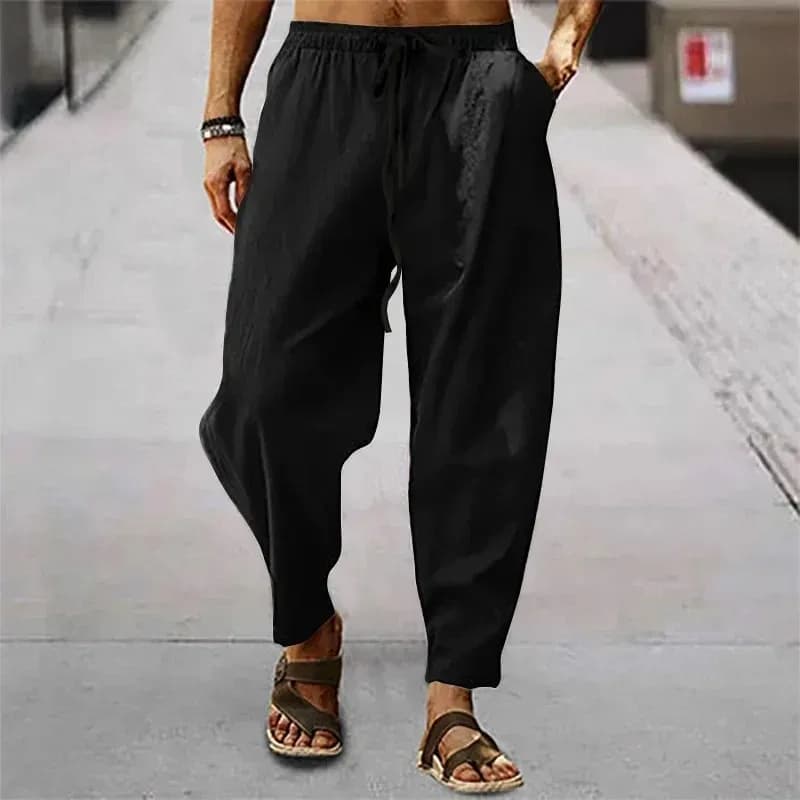 Nouveaux hommes coton lin pantalon été et automne solide taille haute pantalon à jambes larges mâle 