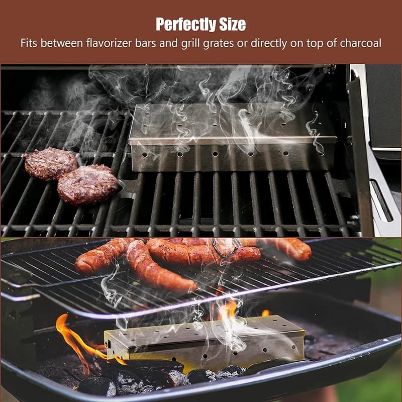 Boîte à fumeur pour copeaux de bois, accessoires de barbecue en acier inoxydable, ne se déforme pas 