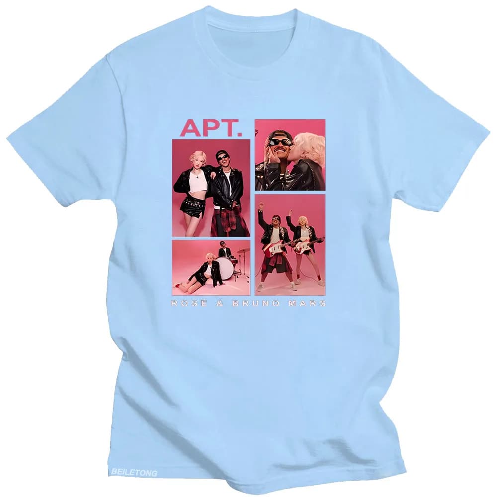 APT ROSÉ & Bruno Mars T-Shirt unisexe Couple Harajuku esthétique T-shirt à manches courtes col rond 