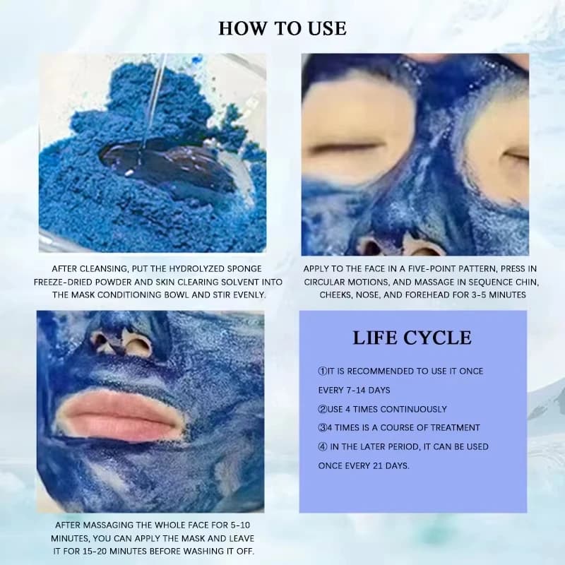 Ensemble d'éponges bleues en poudre de collagène lyophilisée, 80% microcristal, extrait naturel de S